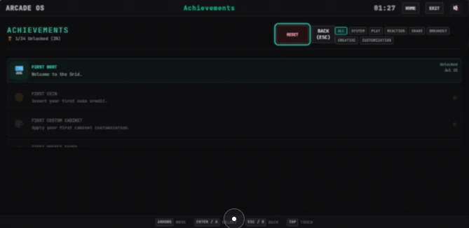 ArcadeOS achievements screen