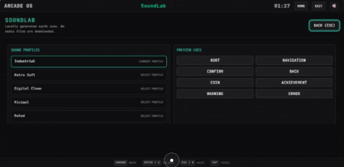 ArcadeOS SoundLab profile controls