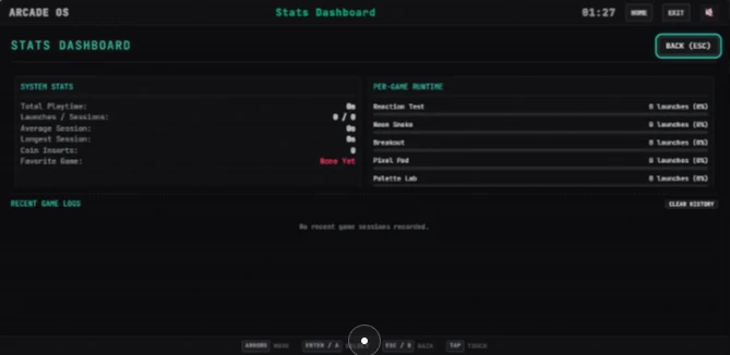 ArcadeOS statistics dashboard